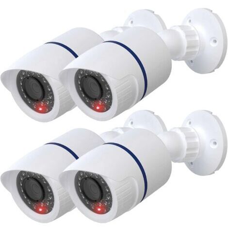 Pr Caméra dôme factice factice simulée de sécurité CCTV intérieur extérieur avec une lumière LED, autocollant d'avertissement d'alerte de sécurité, 4 paquets, blanc