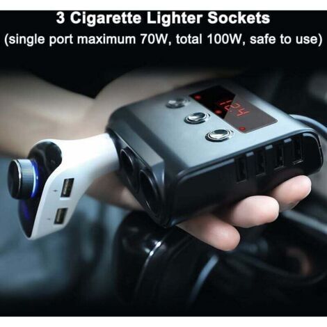 Pr Chargeur de Voiture 3 Prises Multiprise Allume Cigare 24V/12V USB Chargeur de Voiture Adaptateur Multiple Splitter Voltmètre Interrupteur 4 Ports USB pour GPS Dash Cam Tablette Téléphone