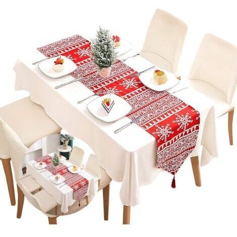 Pr Chemin de table en coton tartan de Noël rouge, nappe décorative pour la maison, chemin de table lavable à pampilles pour les dîners de famille, décoration de fête