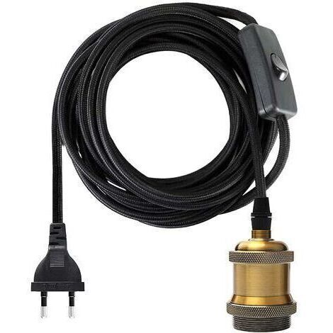 Pr Douille E27 avec Interrupteur, Fil électrique en Tissu de Câble de 1.2 mètres pour Douille Ampoule/ Edison retro suspension Luminair/ Lampe Créative, Adaptateur de Lampe ​Vintage Laiton