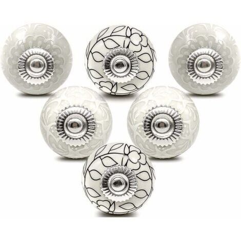 Pr Ersandy – Bouton de meuble céramique blanc 40mm – Lot de 6 – Pour commodes et armoires – Installation simple avec écrous et boulons