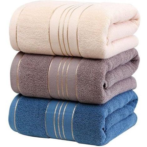 Pr Ersandy – Lot de 3 serviettes de bain 100% coton – Grande taille 70x140 cm – Douces et absorbantes – Pour sauna, douche, piscine, voyage