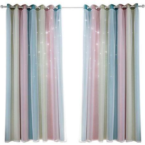 Pr Ersandy – Panneau rideau occultant étoile pour enfants – Double couche tulle arc-en-ciel – Dimensions 132x240cm – Œillets pour installation facile