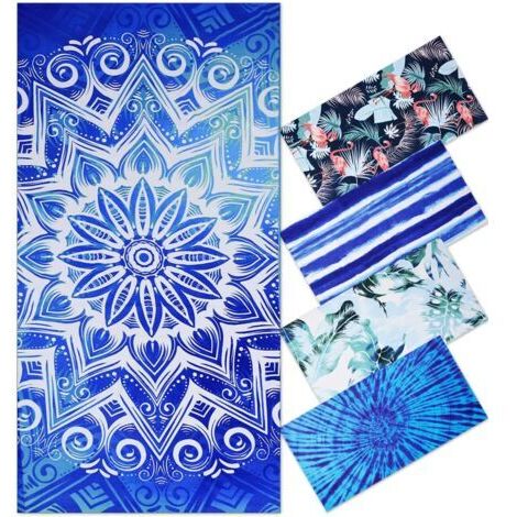 Pr Ersandy – Serviette de plage microfibre anti-sable 180x90 cm – Super absorbante et séchage rapide – Couverture pour natation, sport, camping – Bleu mandala