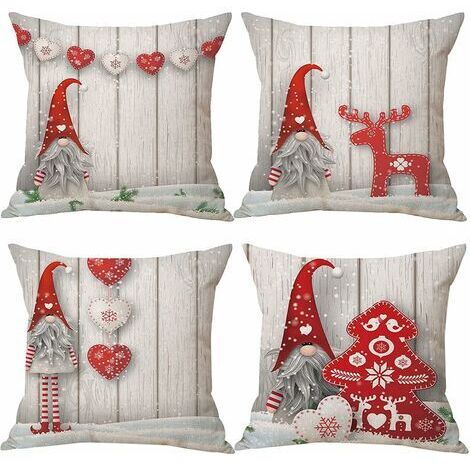 Pr Housses Coussin de GNOME Noel 45x45cm Lot de 4 Deco Noël Taie Oreiller Christmas Décoration pour Intérieur, Canapé, Chambre, Cadeau de Vacances d'hiver