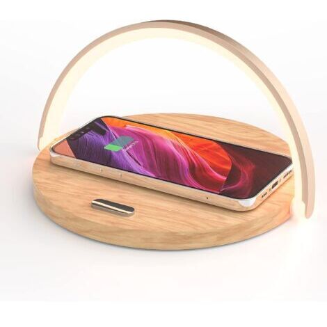 Pr Lampe de Chevet Chargeur sans Fil, Lampe de Table Tactile, Veilleuse LED avec Chargeur Induction, Veilleuse Tactile à Intensité Variable avec 3 Niveaux de Iuminosité
