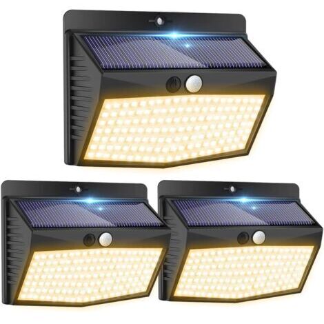 Pr Lampe Solaire Extérieur Blanc chaud [Lot de 3 de 138 LED] Lumiere Solaire Exterieur 3 Modes Sans Fil Lampe Solaire Détecteur de Mouvement eclairage exterieur solaire étanche pour Jardin Déco