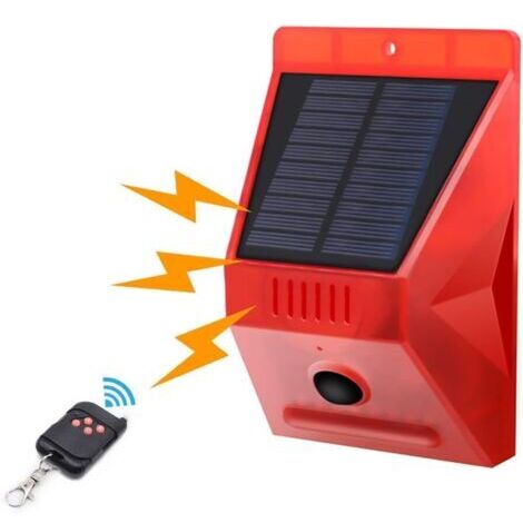 Pr Lampe Solaire stroboscopique avec détecteur de Mouvement IP65 étanche LED détecteur de Alarme Solaire avec télécommande, 129db Sound Security sirène étanche pour la Maison, Ferme, Villa
