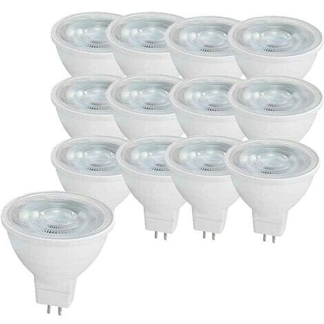 Pr Lot de 12 ampoules LED MR16 5 W GU5.3, équivalent à une lumière halogène MR16, blanc froid 6000 K, 500 lumens, intensité non variable AC/DC 12 V [Classe énergétique A]