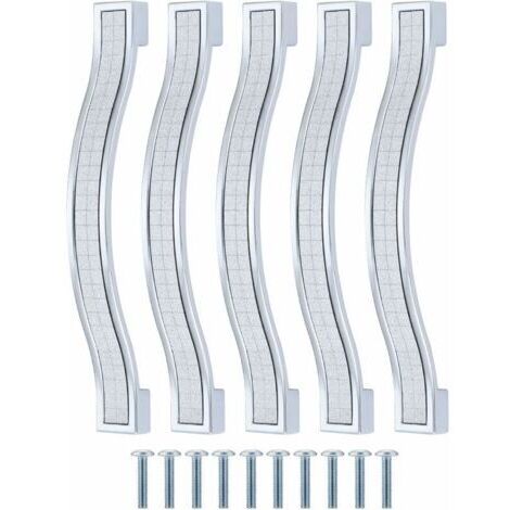 Pr Lot de 5 poignées de tiroir en alliage strass cristal pour commode armoire de cuisine placard, Silver, 128MM-5PCS