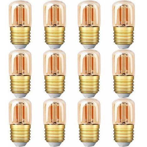 Pr Mini ampoule LED tubulaire, 1W T28 Edison Ampoule à filament LED E27 Base à vis 2200K Ampoule jaune super chaude pour décorative non dimmable (verre ambré) 12 Pack [Classe énergétique G]