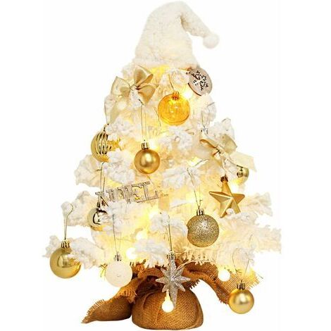 Pr Mini arbre de Noël de 19,7 pouces, arbre de Noël de table pré-éclairé, arbre de Noël floqué de neige avec lumières LED, ornements suspendus pour les décorations de Noël à la maison