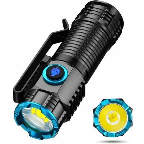 Pr Mini Lampe Torche LED Rechargeable USB 1000 Lumens Étanche 4 Modes Lampe De Poche Led Puissante Tactique Militaire pour Camping [Classe énergétique A+++]