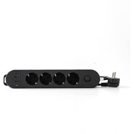 Pr Multiprise 4 Prises 16A + 4 USB (3 USB A + 1 USB C PD20W) avec Interrupteur, Câble 2M, Noir