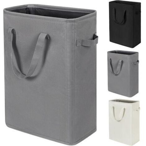 Pr Panier à linge fin pliable avec poignées - Panier à linge fin pour vêtements sales - Sac à linge étroit pliable en tissu sale - 45 l (53,3 cm, gris)
