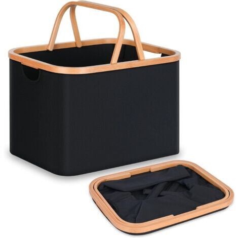 Pr Panier à Linge, Panier à Vêtements Sales avec Poignées pour Buanderie et Chambre à Coucher, Panier de Rangement Polyvalent et Petit Panier à Linge pour Petit Espace, 43L (Noir)