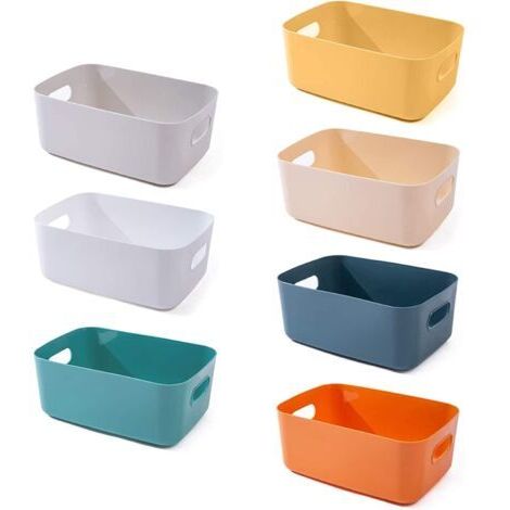 Pr Panier de rangement en plastique,Lot de 7 paniers de rangement empilables avec poignées pour étagère de cuisine, salle de bain, chambre d'enfant, placard et bureau