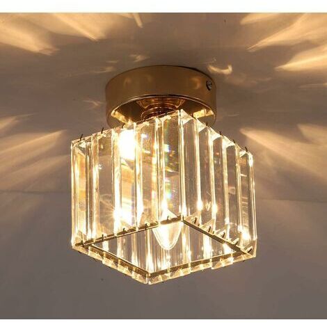 Pr Plafonnier en Cristal, Lustre Mini Carré 60W Encastré Moderne Pliant Près du Plafonnier, Salle à Manger Chambre Cuisine Couloir Cour Hall Suspension, Base E27
