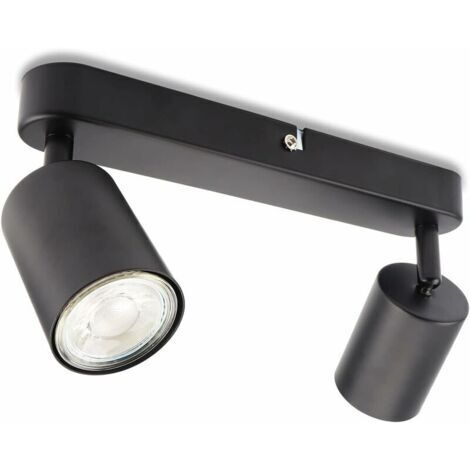 Pr Plafonnier LED à 2 flammes, pivotant et orientable Spot mural, GU10 (sans ampoules) Plafonnier rétro/vintage 230V noir pour salon chambre cuisine