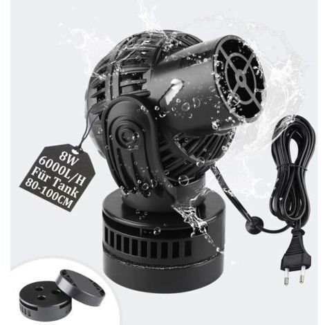 Pr Pompe de Brassage Wavemaker 6000L/H 8W 80100cm Pompe à Onde Pompe de Mouvement 360 ° Rotative pour Aquariums à Vagues Eau Douce et Salée avec Magnet Noir