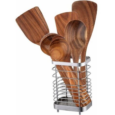 Pr Porte Ustensile Cuisine INOX, Range Couverts Ustensiles Support, Organisateur sur Plan à Poser, Rangement et Organisation des Accessoires de Restaurant, Argent