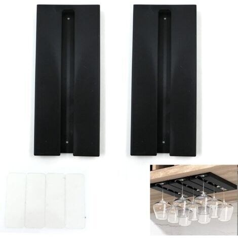 Pr Porte Verres à Vin Suspendre - Aucun perçage requis, Grande capacité, Porte-Verres à Pied Suspendu Support, pour Bar Cuisine, 25.3  11  2cm(Noir 2pcs)
