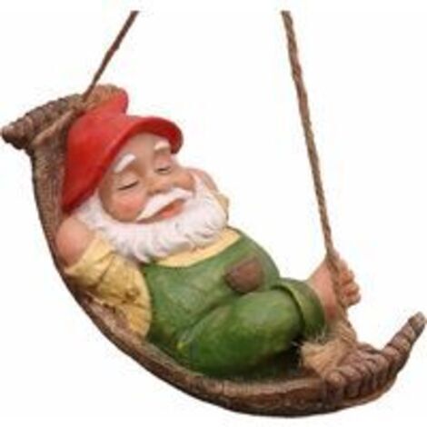 Pr Statue de Jardin Extérieur, Nain Couché avec Un Hamac Statue, Triomphe，Ornement de Jardin Accrochant de Résine Imperméable pour la Décoration de Pelouse de Jardin Extérieur