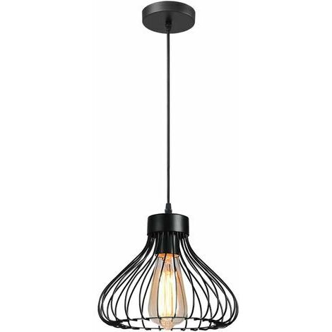 Pr Suspension Luminaire Industrielle Lustre Plafonnier Abat-jour en Métal en Forme de Cage Vintage Lampe pour Cuisine Salle à Manger Salon Chambre Bar Couloir Restaurant, 23cm, Noir avec douilles E27 