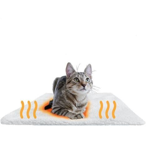 Pr Tapis Auto Chauffant Chat et Chien - Couverture Chauffante Chat sans Électricité, Douce et Moelleuse, Idéale pour Intérieur & Extérieur - Antidérapant & Housse Lavable (Blanc)-6145cm