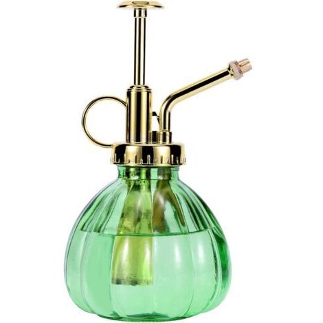 Pr Vaporisateur de plantes en verre, vaporisateur d'eau en verre vert de 16,5 cm avec pompe supérieure dorée, petit arrosoir, brumisateur de petites plantes pour plantes d'intérieur et d'extérieur, ve