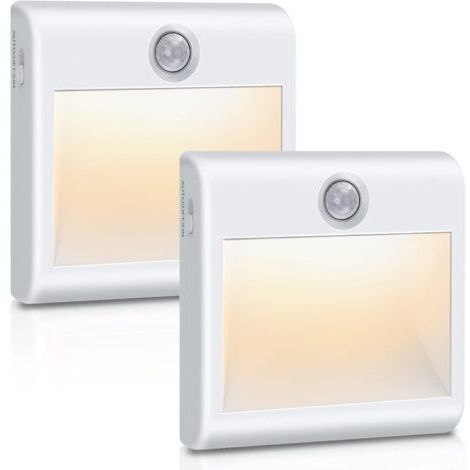 Pr Veilleuse LED [Lot de 2], Lampe Detecteur de Mouvement Interieur, Alimenté via Batterie Lampe de Placard Magnétique Adhésive Blanc Chaud pour Couloir, Escalier, Cuisine, Penderie, Armoire
