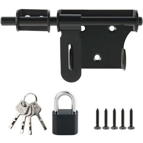 Pr Verrou Porte Exterieur/Interieure avec Cadenas, Loquet Porte Coulissante en Acier Inoxydable pour Fenêtre, Placard et Jardin, Finition Noire Mate, Barre de 150MM, EMS350B-SET