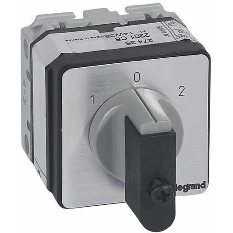 Commutateur à cames inverseur avec position arrêt 45° PR17 - 1P - 2 contacts - fixation par vis sur porte Legrand