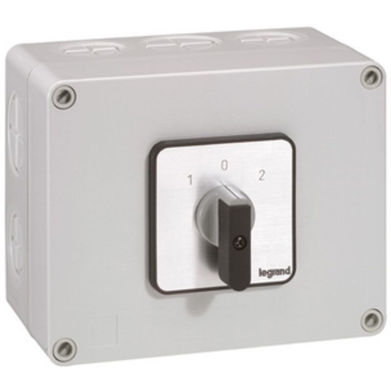 Commutateur à cames inverseur avec position arrêt 45° PR40 - 2P - 4 contacts - boîtier 135x70mm Legrand