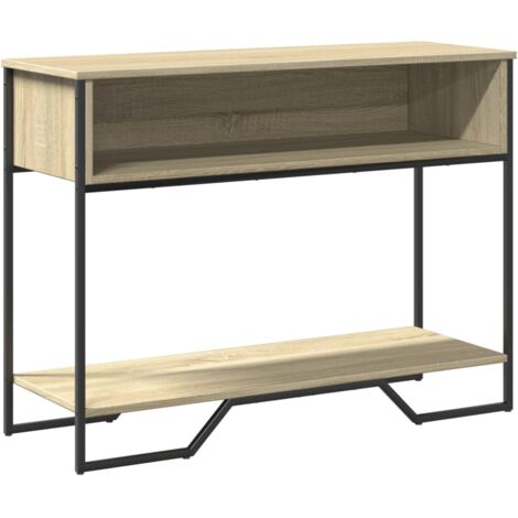 Práctica mesa auxiliar consola con compartimento de almacenamiento 100 x 35 x 74,5 cm madera contrachapada color roble y metal DEC031915