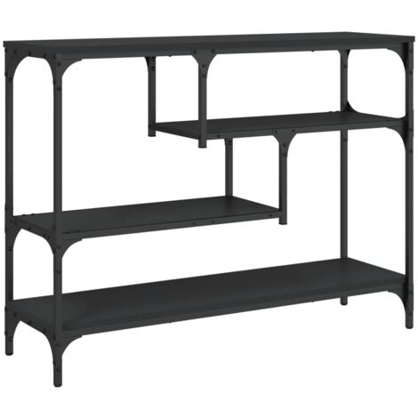 Práctica mesa auxiliar consola con estantes de almacenamiento 100 x 30 x 75 cm madera contrachapada y metal negro DEC032066