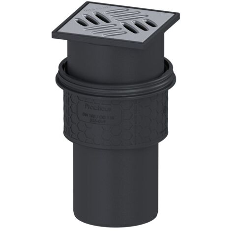 Practicus DN100 Zulauf, senkrechter Ablauf, 120x120 Edelstahlgitter