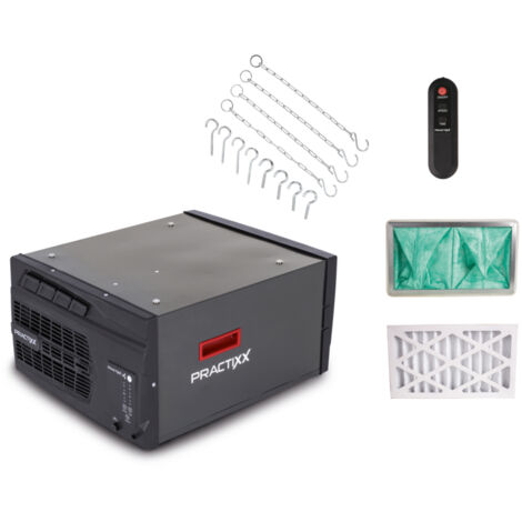 Practixx Purificateur d'air PX-LR-400 - 740 m³/h de capacité - 3 Niveaux de Filtration jusqu'à 1 μm - Contrôle à distance & Suspension murale - Pour atelier jusqu'à 400m² - Filtration d'atelier