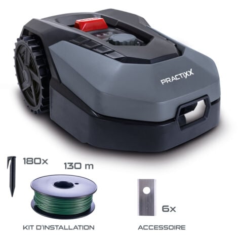 Practixx Robot tondeuse PX-RRM-600Wi – Jardins jusqu’à 600 m² – Largeur de coupe 18 cm – Hauteur de coupe 2 à 6 cm – Bluetooth ou WiFi – Autonomie 60 min