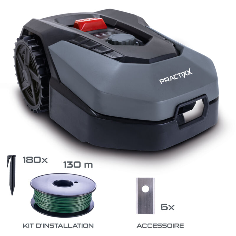 Robot tondeuse PX-RRM-600Wi – Jardins jusqu'à 600 m² – Largeur de coupe 18 cm – Hauteur de coupe 2 à 6 cm – Bluetooth ou WiFi – Autonomie 60 min