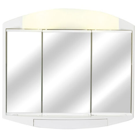 Pradel – Armoire murale de salle de bain 49x59cm – 3 portes miroir – Caisson en plastique blanc – Tiroir intégré – Fixations incluses