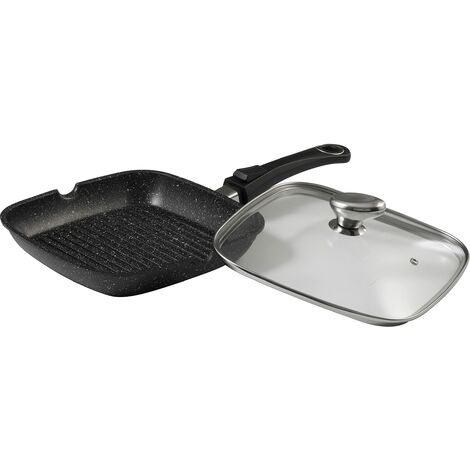 Pradel Excellence 52382M Padella Grill Tipo Pietra con Coperchio in Vetro 24 x 24 cm
