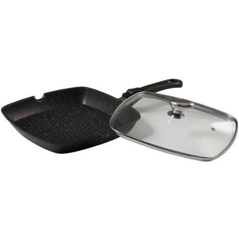 Pradel Excellence 52383M Padella Grill Tipo Pietra con Coperchio in Vetro 28 x 28 cm