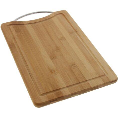 Pradel Excellence - Tagliere rettangolare - Dimensioni 20 x 30 cm - In bambù - Rigola per succhi - Maniglia per il trasporto in acciaio inossidabile