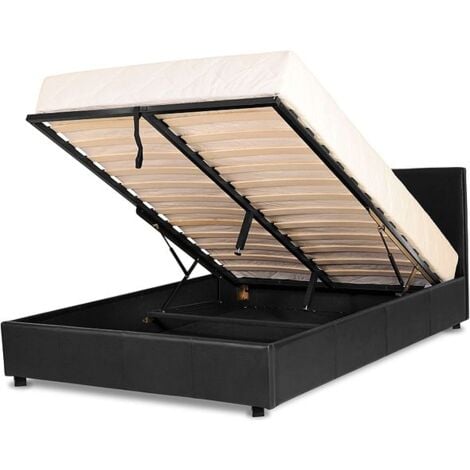 Prado Faux Leather Gas Lift Storage Bed (Frame Only) - Black, 5FT King