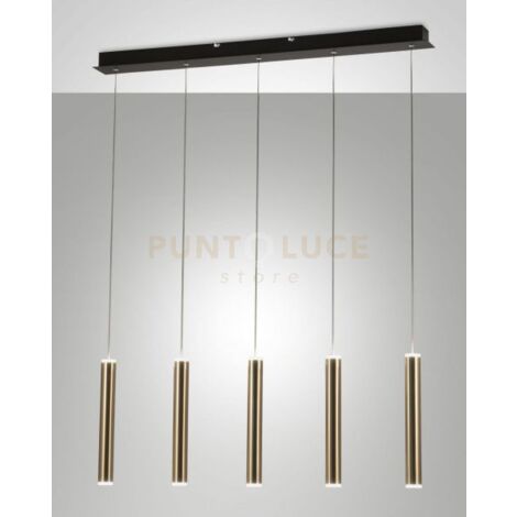 PRADO LAMPADARIO A SOSPENSIONE NERO E OTTONE SATINATO L.90X8CM 5 LUCI RETTANGOLARE A LED 3000K - 33W - 3600 lm