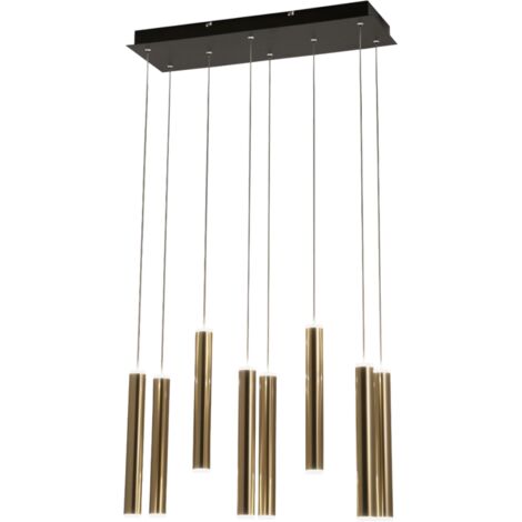 PRADO LAMPADARIO A SOSPENSIONE OTTONE SATINATO E NERO L.60X20cm 8 LUCI A LED 3000K - 52W - 5760 lm DIMMERABILE