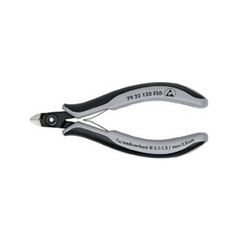 

Knipex - Pinza cortante lateral de precisión para electrónico ESD, sin bisel, Modelo sin faceta, cabeza mini, Largo 120 mm