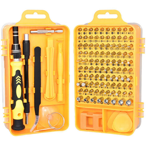 Präzisions-Schraubendreher-Set, 115-in-1 magnetisches Reparatur-Werkzeug-Set für iPhone-Serie/Mac/iPad/Tablet/Laptop/Xbox-Serie/PS3/PS4/Nintendo Switch (gelb)