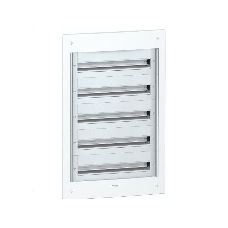 Coffret de repartition encastré 5 rangees 24 modules (5x24M) blanc 960x610x125mm sans porte avec bornier terre IP30 PRAGMA